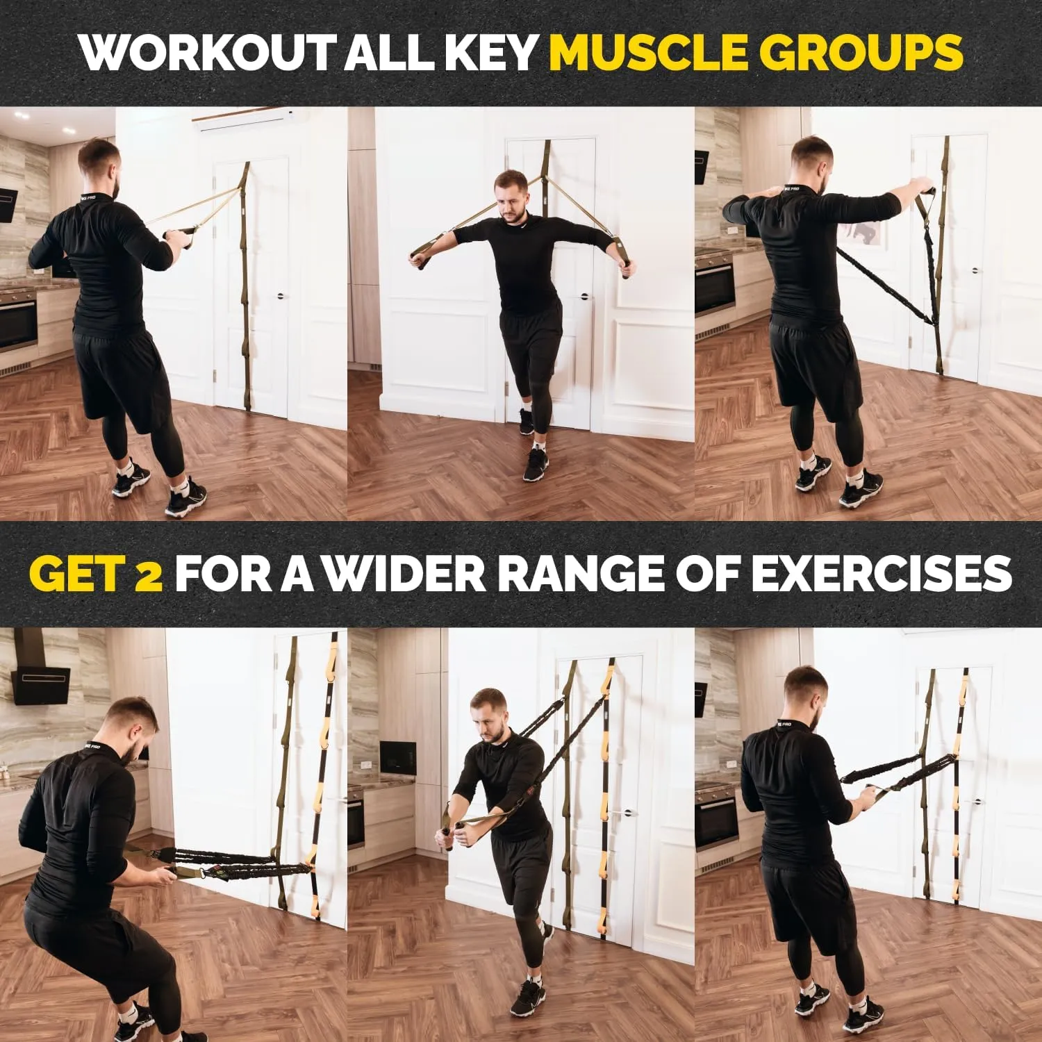 Door Anchor for Resistance Bands W/ 5 Loops & Metal Rings for Full-Body Workouts