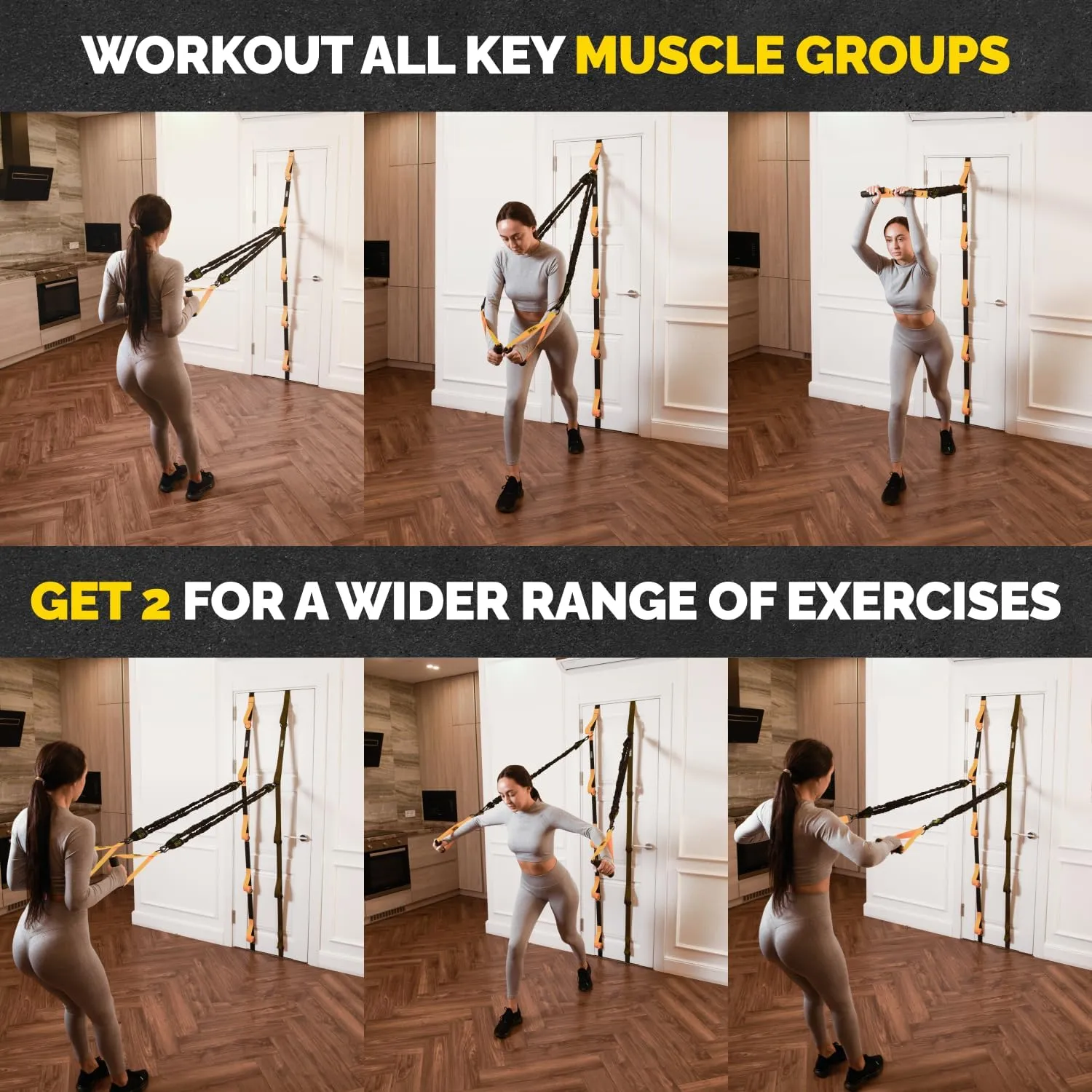 Door Anchor for Resistance Bands W/ 5 Loops & Metal Rings for Full-Body Workouts