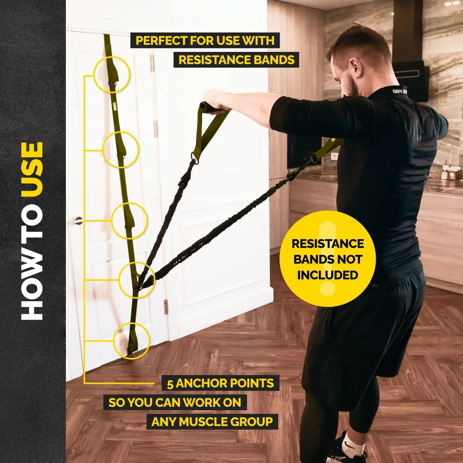 Door Anchor for Resistance Bands W/ 5 Loops & Metal Rings for Full-Body Workouts