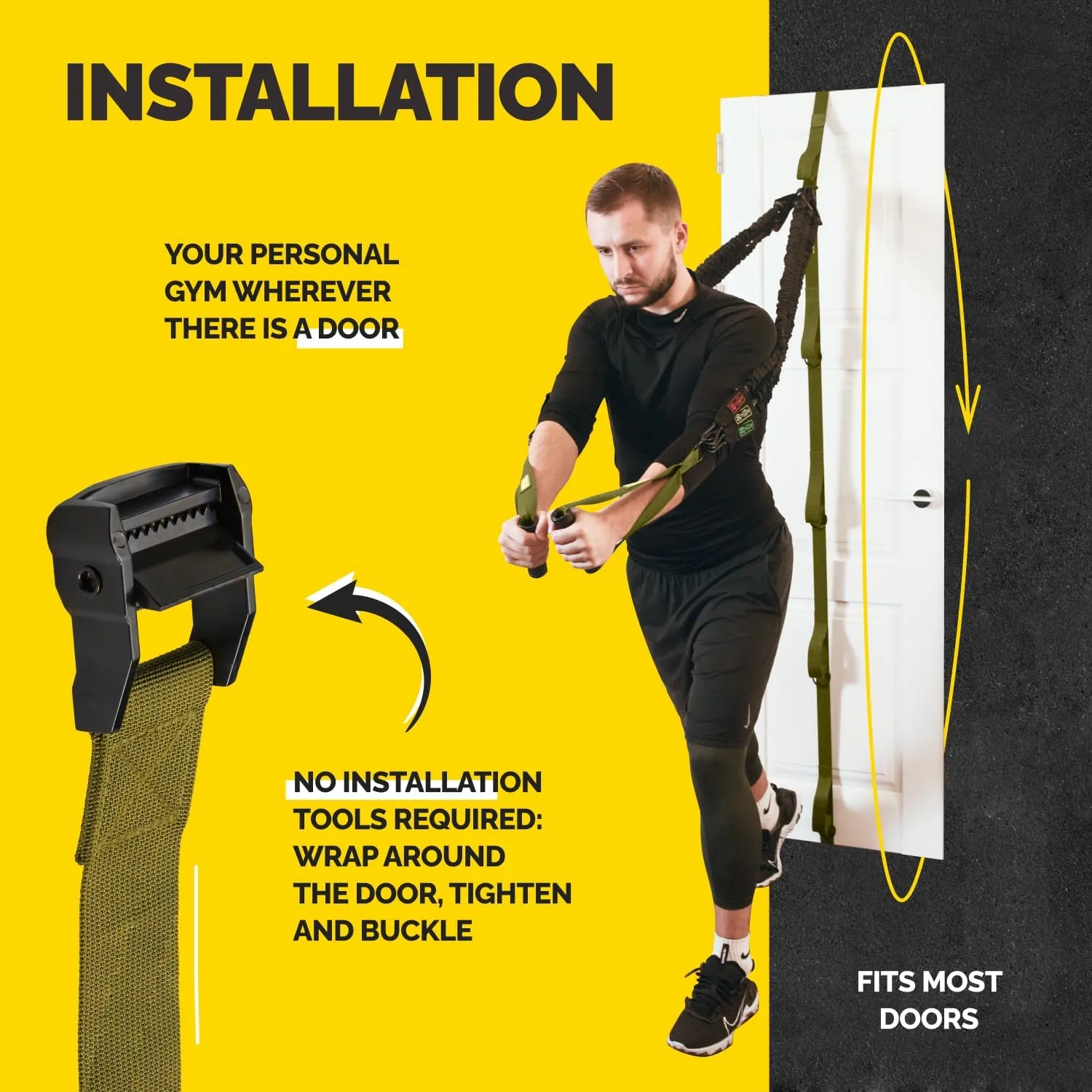 Door Anchor for Resistance Bands W/ 5 Loops & Metal Rings for Full-Body Workouts