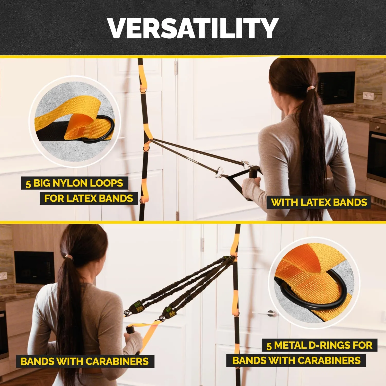 Door Anchor for Resistance Bands W/ 5 Loops & Metal Rings for Full-Body Workouts