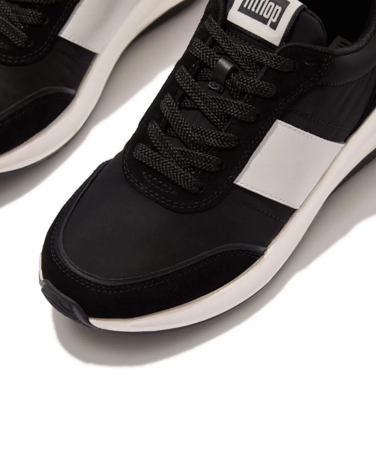 Fitflop F-Mode Flow Fabric Suede Leather Mens Sneaker Black/ Urban White