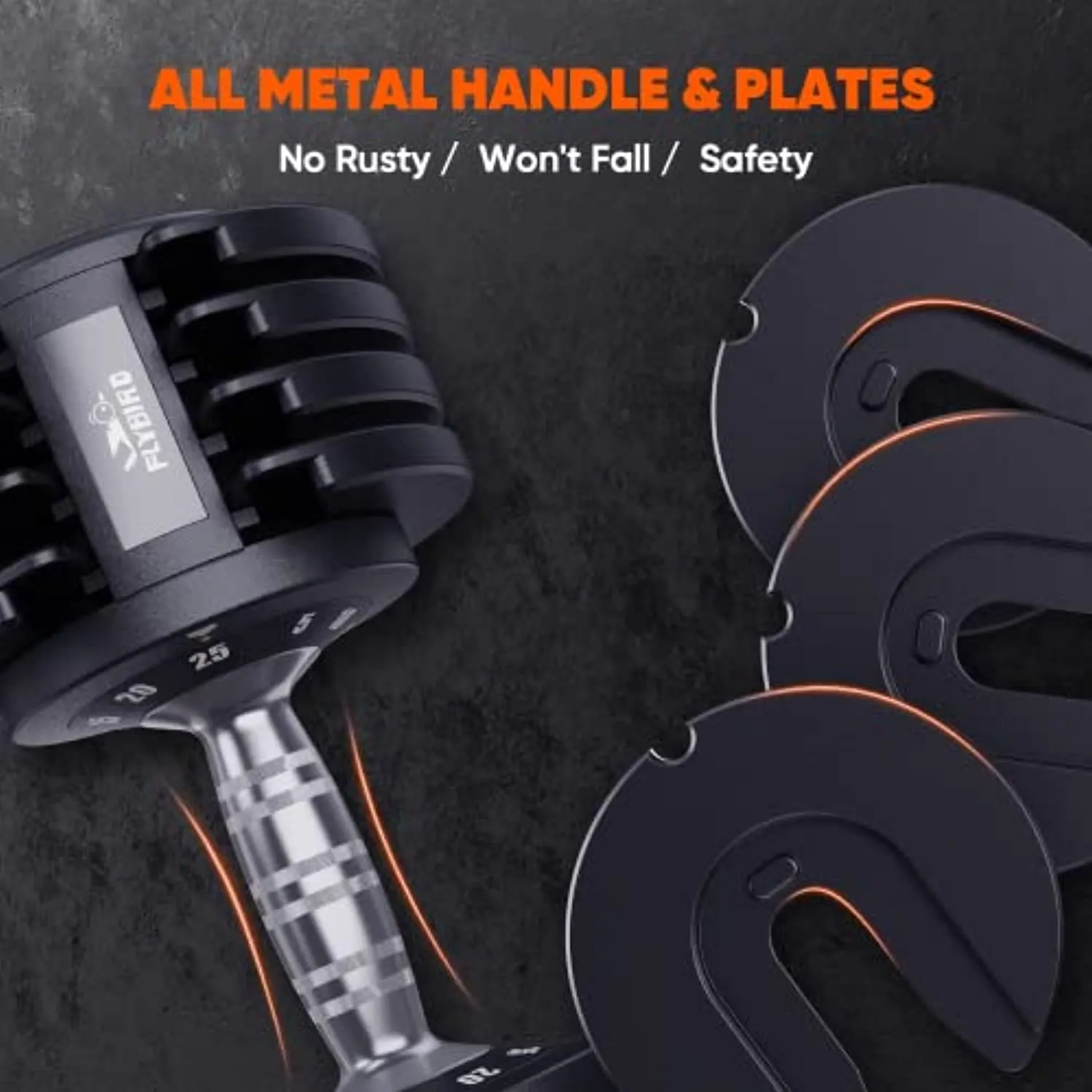 FLYBIRD Adjustable Dumbbell,25/55lb Single Dumbbell for Men and Women with Anti-Slip Metal Handle,Fast Adjust Weight by Turning Handle,Black Dumbbell with Tray Suitable for Full Body Workout Fitness