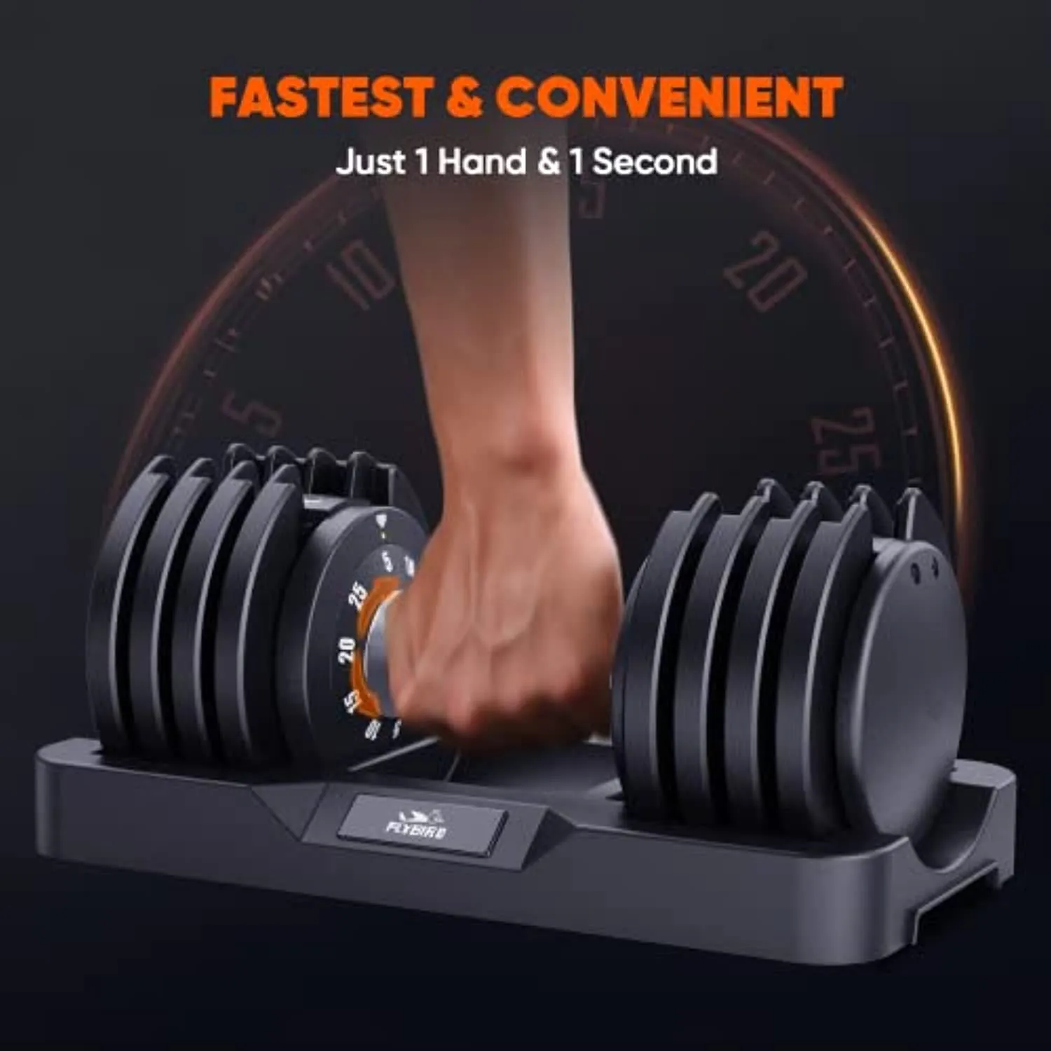 FLYBIRD Adjustable Dumbbell,25/55lb Single Dumbbell for Men and Women with Anti-Slip Metal Handle,Fast Adjust Weight by Turning Handle,Black Dumbbell with Tray Suitable for Full Body Workout Fitness