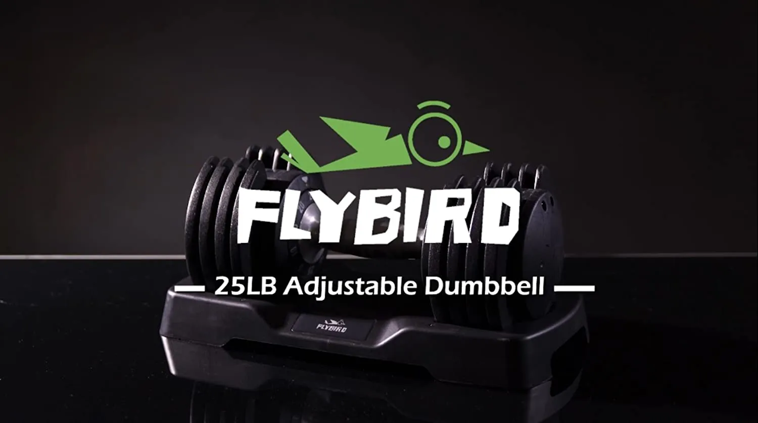 FLYBIRD Adjustable Dumbbell,25/55lb Single Dumbbell for Men and Women with Anti-Slip Metal Handle,Fast Adjust Weight by Turning Handle,Black Dumbbell with Tray Suitable for Full Body Workout Fitness