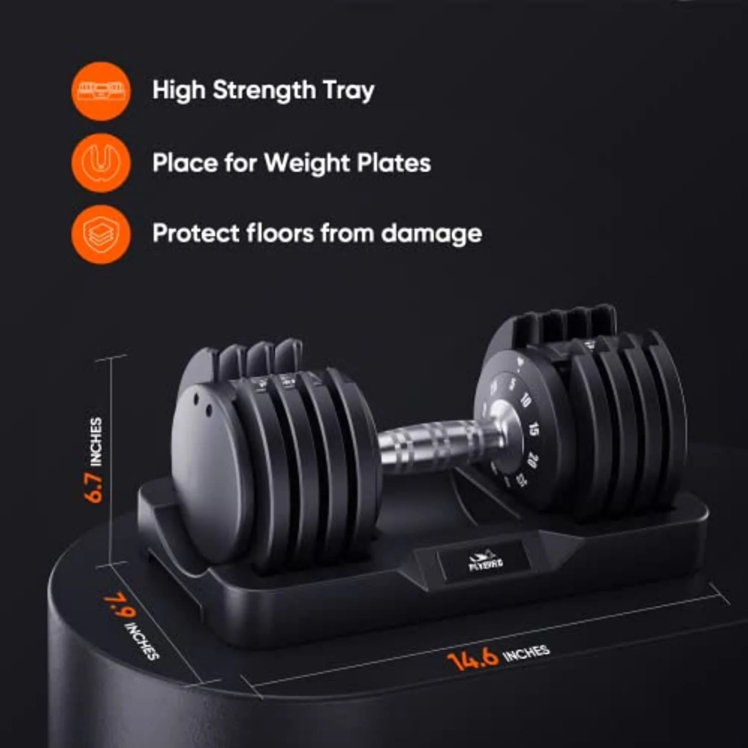 FLYBIRD Adjustable Dumbbell,25/55lb Single Dumbbell for Men and Women with Anti-Slip Metal Handle,Fast Adjust Weight by Turning Handle,Black Dumbbell with Tray Suitable for Full Body Workout Fitness
