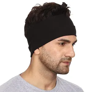 Gajraj Wide, Moisture Wicking and Non-Slip Exercise Workout Cotton Headband for Men and Women (Black)