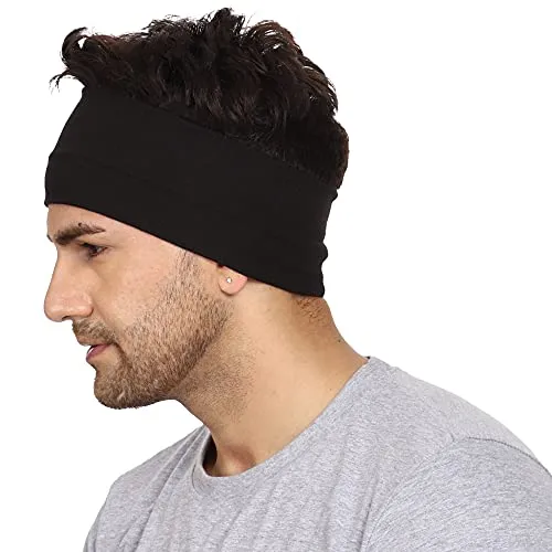 Gajraj Wide, Moisture Wicking and Non-Slip Exercise Workout Cotton Headband for Men and Women (Black)