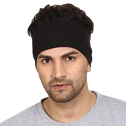 Gajraj Wide, Moisture Wicking and Non-Slip Exercise Workout Cotton Headband for Men and Women (Black)