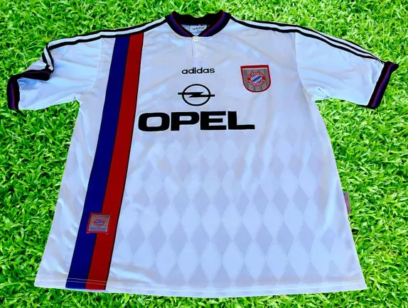 GERMAN BUNDESLIGA BAYERN MUNICH 1995-96 UEFA CUP CHAMPION TOP GOAL SCORER Jürgen KLINSMANN AWAY ADIDAS JERSEY SHIRT TRIKOT XL  SOLD !!!