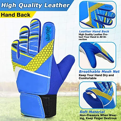 Goalkeeper Goalie Soccer Gloves - Kids & Youth Football Goal Keeper Gloves with Embossed Anti-Slip Latex Palm and Soft PU Hand Back (Blue, 7)