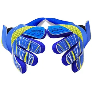 Goalkeeper Goalie Soccer Gloves - Kids & Youth Football Goal Keeper Gloves with Embossed Anti-Slip Latex Palm and Soft PU Hand Back (Blue, 7)