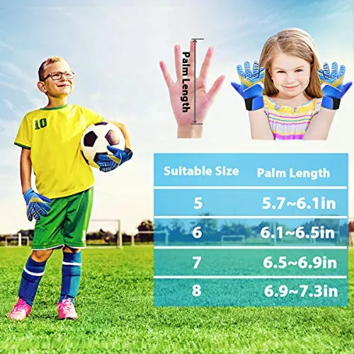 Goalkeeper Goalie Soccer Gloves - Kids & Youth Football Goal Keeper Gloves with Embossed Anti-Slip Latex Palm and Soft PU Hand Back (Blue, 7)