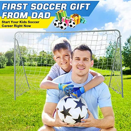 Goalkeeper Goalie Soccer Gloves - Kids & Youth Football Goal Keeper Gloves with Embossed Anti-Slip Latex Palm and Soft PU Hand Back (Blue, 7)