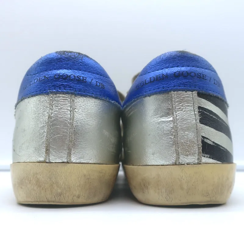 Golden Goose Superstar Flag Sneakers Silver Metallic Leather Size 38