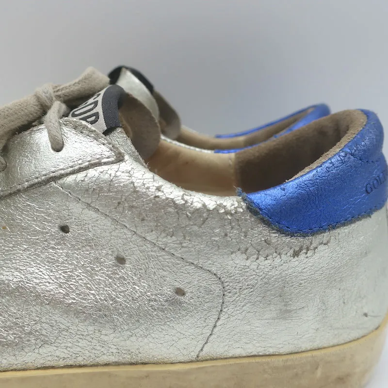 Golden Goose Superstar Flag Sneakers Silver Metallic Leather Size 38