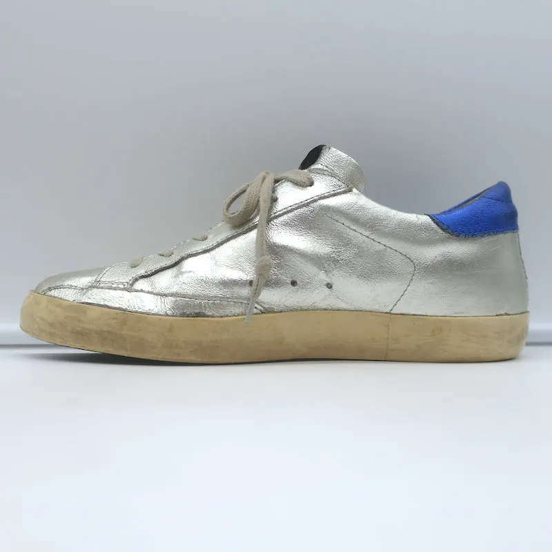 Golden Goose Superstar Flag Sneakers Silver Metallic Leather Size 38
