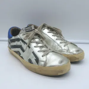 Golden Goose Superstar Flag Sneakers Silver Metallic Leather Size 38