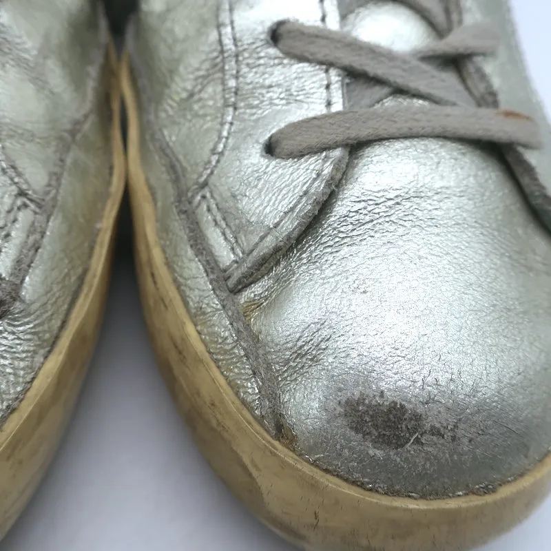 Golden Goose Superstar Flag Sneakers Silver Metallic Leather Size 38