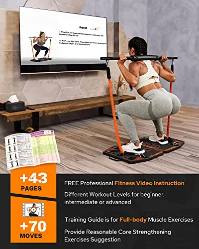 Gonex Portable Home Gym Workout Equipment with 14 Exercise Accessories Ab Roller Wheel,Elastic Resistance Bands,Push-up Stand,Post Landmine Sleeve and More for Full Body Workouts System,Orange