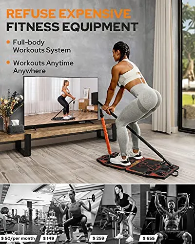 Gonex Portable Home Gym Workout Equipment with 14 Exercise Accessories Ab Roller Wheel,Elastic Resistance Bands,Push-up Stand,Post Landmine Sleeve and More for Full Body Workouts System,Orange