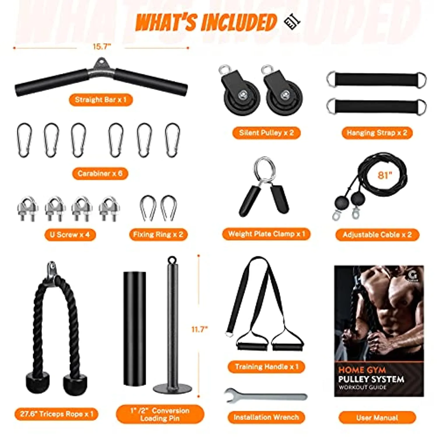 Gonex Pulley Cable System Gym, Upgraded 2 Weight Cable Pulleys Attachments for Tricep Bicep Forearm LAT Lift Pull Down, Workout Pulley Pro Cable Machine Equipment for Home Gym Fitness Exercise