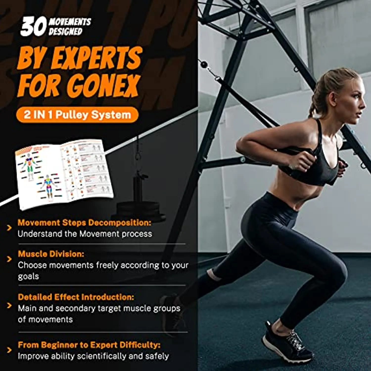 Gonex Pulley Cable System Gym, Upgraded 2 Weight Cable Pulleys Attachments for Tricep Bicep Forearm LAT Lift Pull Down, Workout Pulley Pro Cable Machine Equipment for Home Gym Fitness Exercise
