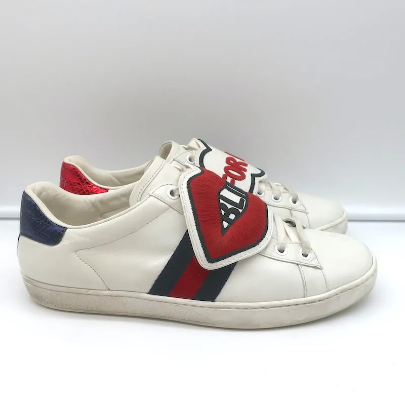 Gucci Ace Blind for Love Sneakers White Leather Size 38