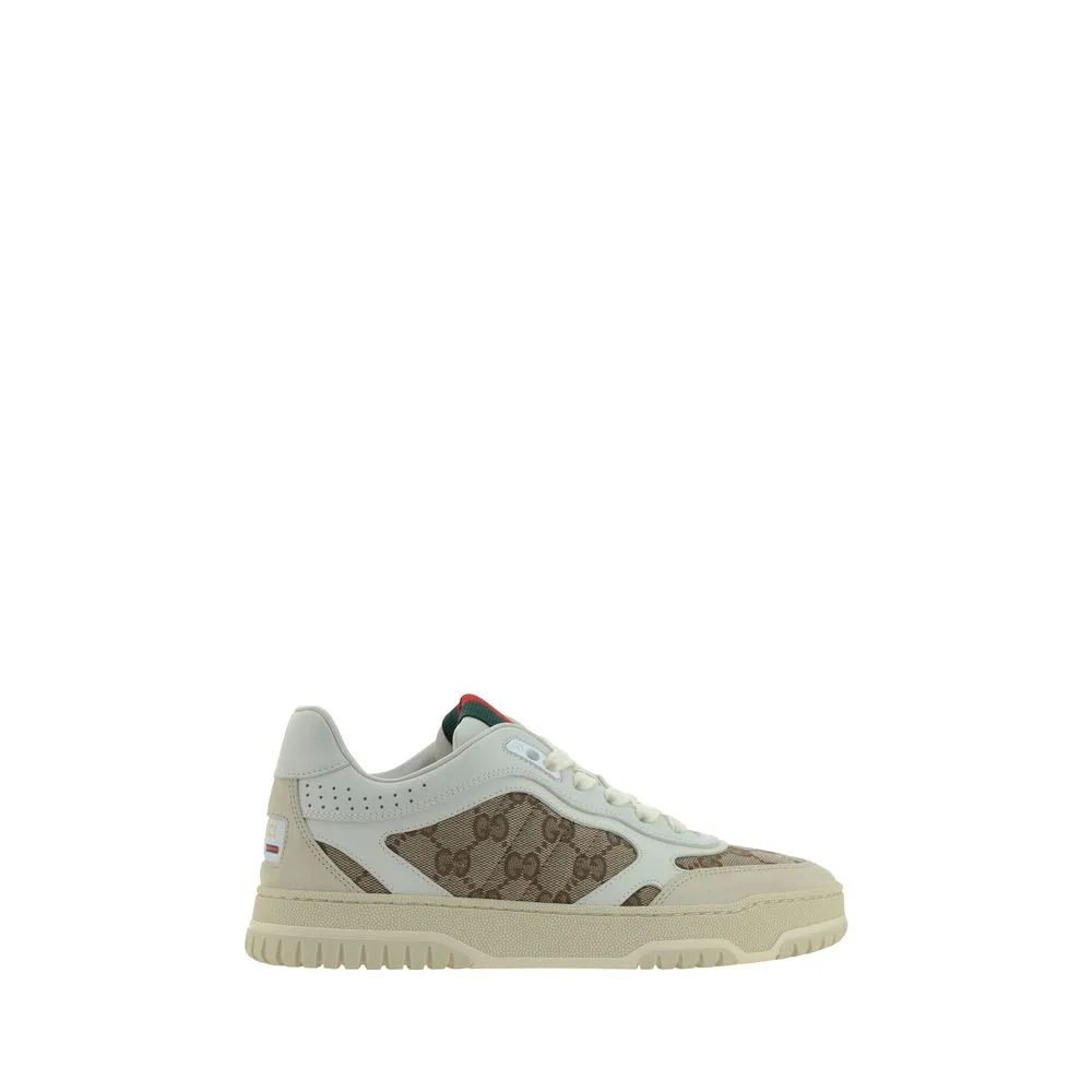 Gucci Women Beige Sneakers Leather Fabric GG Logo Athletic Trainer Shoes EUR 37