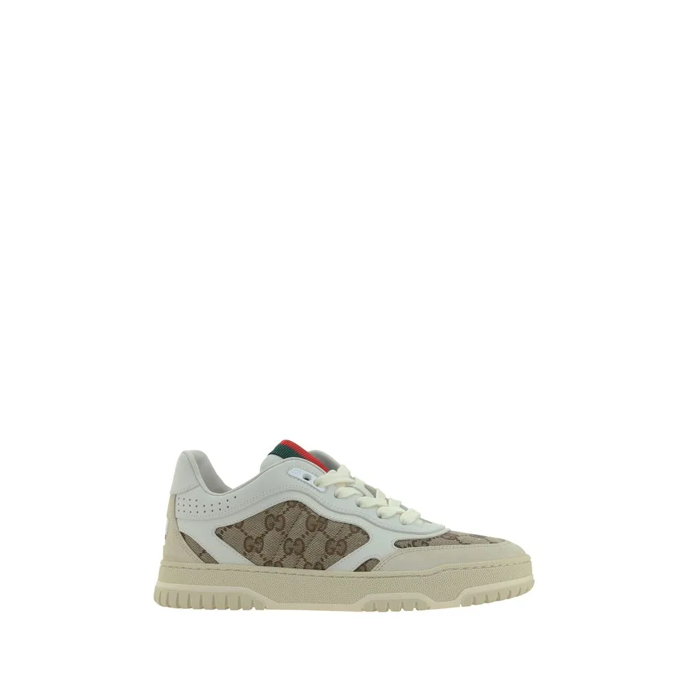 Gucci Women Beige Sneakers Leather Fabric GG Logo Athletic Trainer Shoes EUR 37