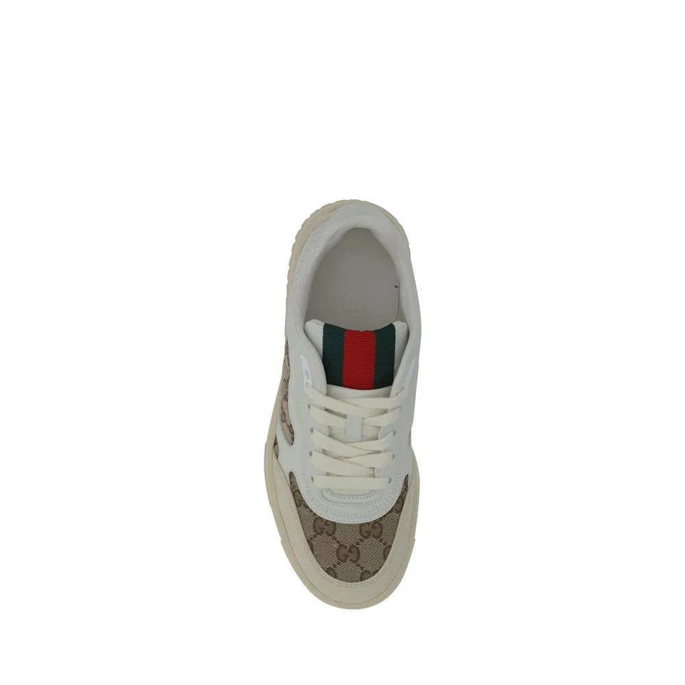Gucci Women Beige Sneakers Leather Fabric GG Logo Athletic Trainer Shoes EUR 37