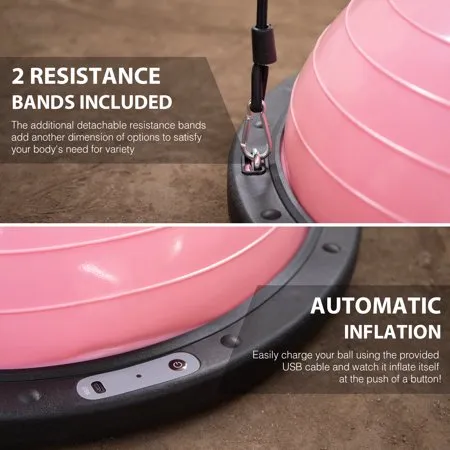 Half Balance Ball with Auto Air Pump 2 Bands  Strength Training