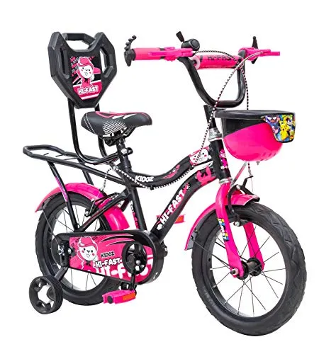 Hi-Fast 16 inch Kids Cycle for 5 to 8 Years Boys & Girls with Training Wheels & Carrier (KIDOZ-16T-Semi-Assembled)