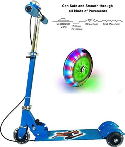 JOYESTA Kick Scooter for Kids 3 Wheeler Foldable Kick Skating Cycle with Brake and Bell, LED on Wheels and Height Adjustable for Boys and Girls for 3-7 Years (Blue)