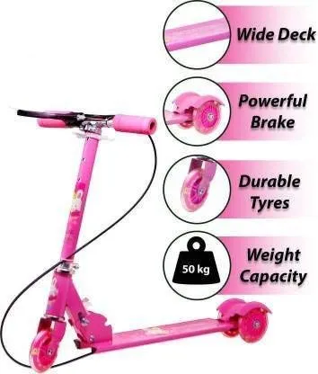 JOYESTA Kick Scooter for Kids 3 Wheeler Foldable Kick Skating Cycle with Brake and Bell, LED on Wheels and Height Adjustable for Boys and Girls for 3-7 Years (Pink)