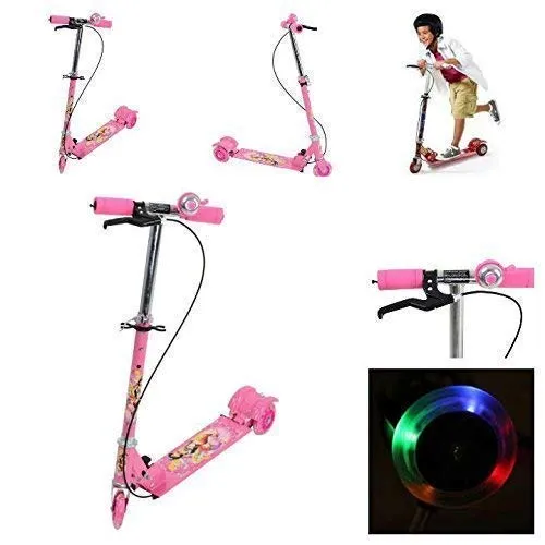 JOYESTA Kick Scooter for Kids 3 Wheeler Foldable Kick Skating Cycle with Brake and Bell, LED on Wheels and Height Adjustable for Boys and Girls for 3-7 Years (Pink)