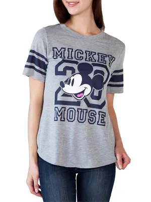 Juniors Mickey Mouse Athletic T-Shirt Gray Blue Football Style