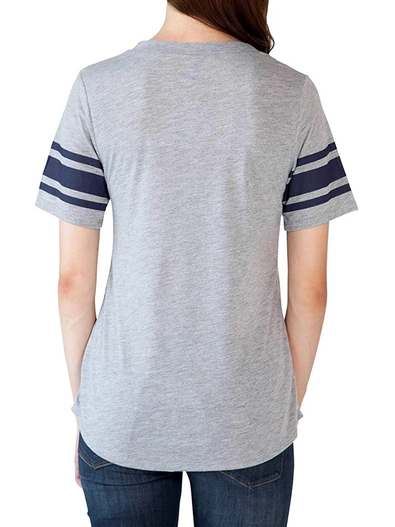 Juniors Mickey Mouse Athletic T-Shirt Gray Blue Football Style