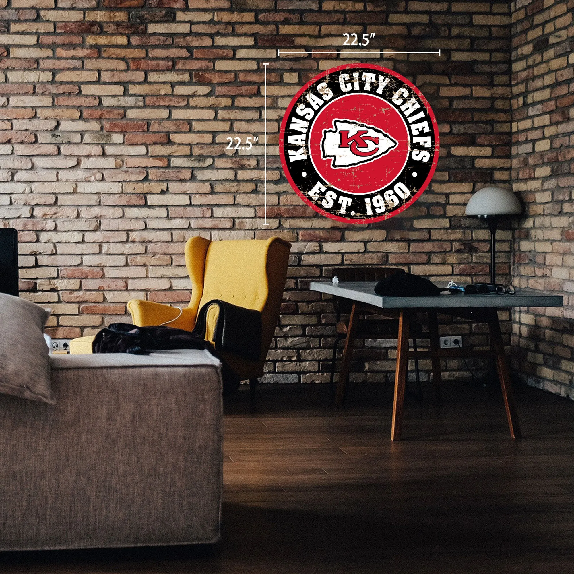 Kansas City Chiefs 22" Round PVC Distressed Logo Wall Sign