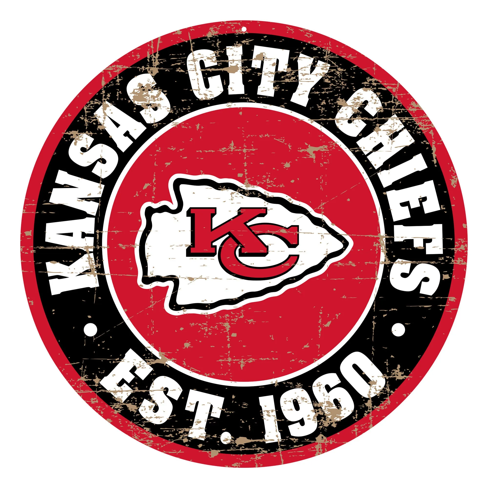 Kansas City Chiefs 22" Round PVC Distressed Logo Wall Sign
