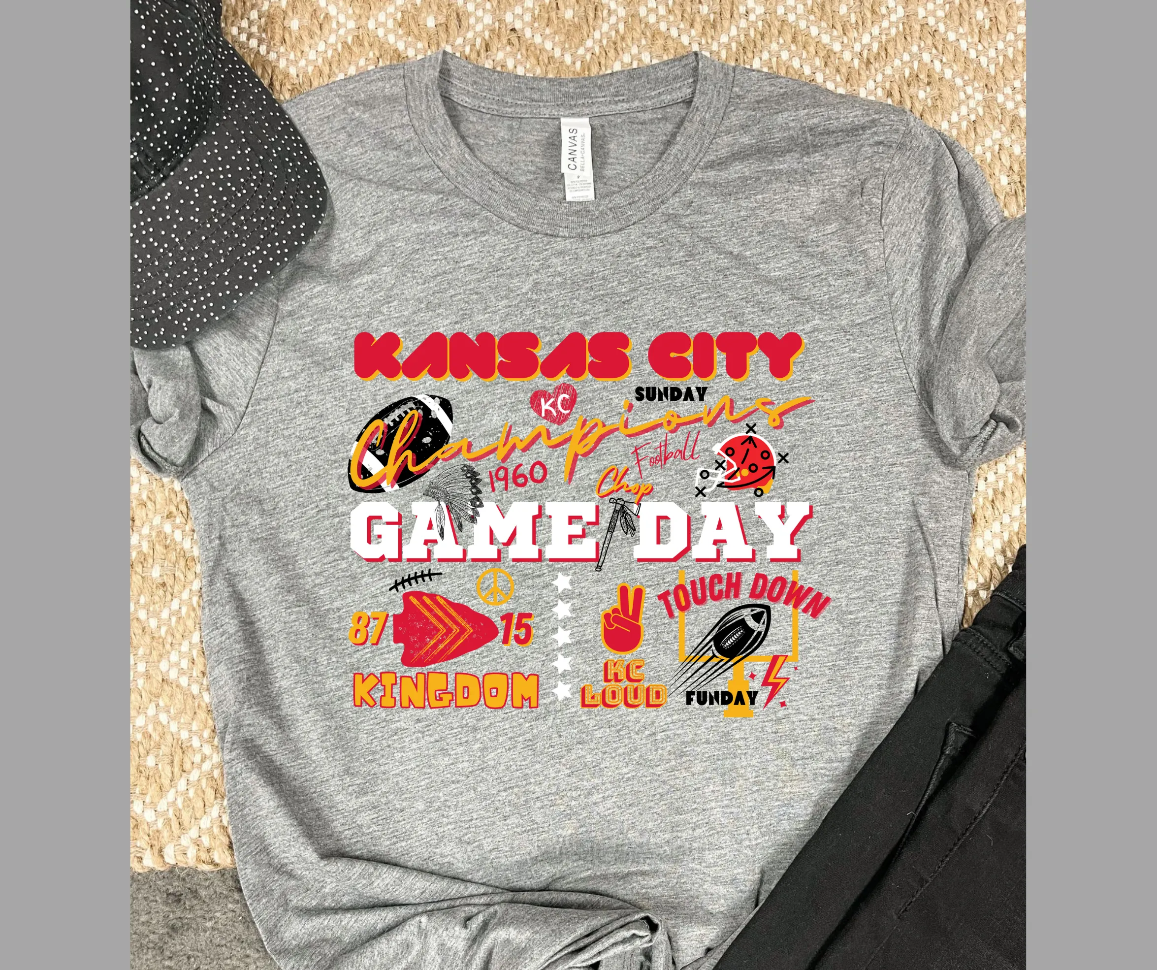 Kansas City Words & Icons Grey Graphic Tee