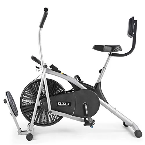 KLIKFIT KF04CM Upright Air Bike Exercise Cycle with Dual Moving Arms for Home Gym Cardio Full Body Weight Loss Workout with Twister & Back Support Free Installation (Silver and Black)