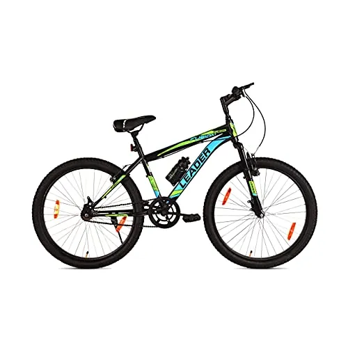Leader Men's Single Speed & Front Suspension Without Gear Fusion MTB 26T Mountain Bicycle (Black & Green, 18", 26")