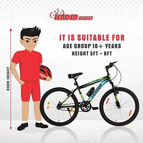 Leader Men's Single Speed & Front Suspension Without Gear Fusion MTB 26T Mountain Bicycle (Black & Green, 18", 26")