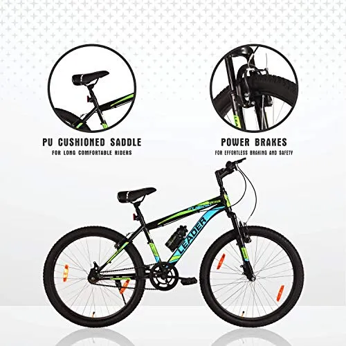 Leader Men's Single Speed & Front Suspension Without Gear Fusion MTB 26T Mountain Bicycle (Black & Green, 18", 26")