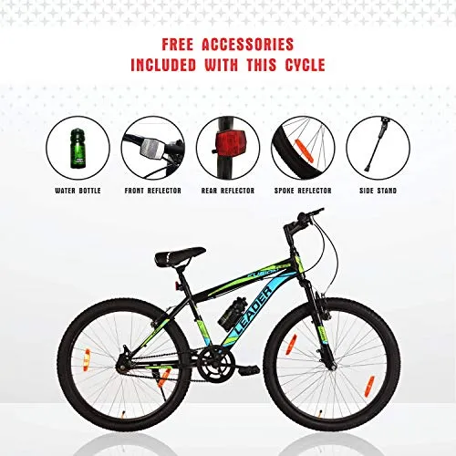 Leader Men's Single Speed & Front Suspension Without Gear Fusion MTB 26T Mountain Bicycle (Black & Green, 18", 26")