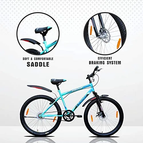 Leader Men's Single Speed with Front Suspension and Front Disc Brake Without Gear Scout MTB 26T Mountain Bicycle (Sea Green & Black, Above 10 Years, 18", 26")