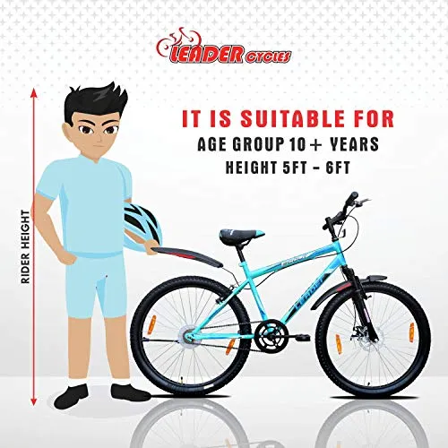 Leader Men's Single Speed with Front Suspension and Front Disc Brake Without Gear Scout MTB 26T Mountain Bicycle (Sea Green & Black, Above 10 Years, 18", 26")
