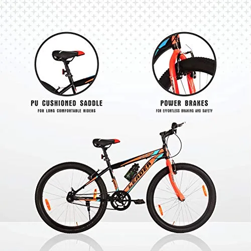 Leader Men's Single Speed Without Gear City Surfer MTB 26T Mountain Bicycle (Black & Orange, Above 10 Years, 18", 26")
