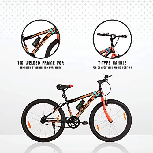 Leader Men's Single Speed Without Gear City Surfer MTB 26T Mountain Bicycle (Black & Orange, Above 10 Years, 18", 26")